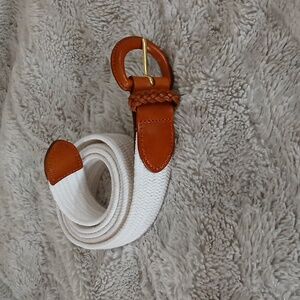 Talbots White Woven With Cognac Leather Trim Belt /Size :Medium
